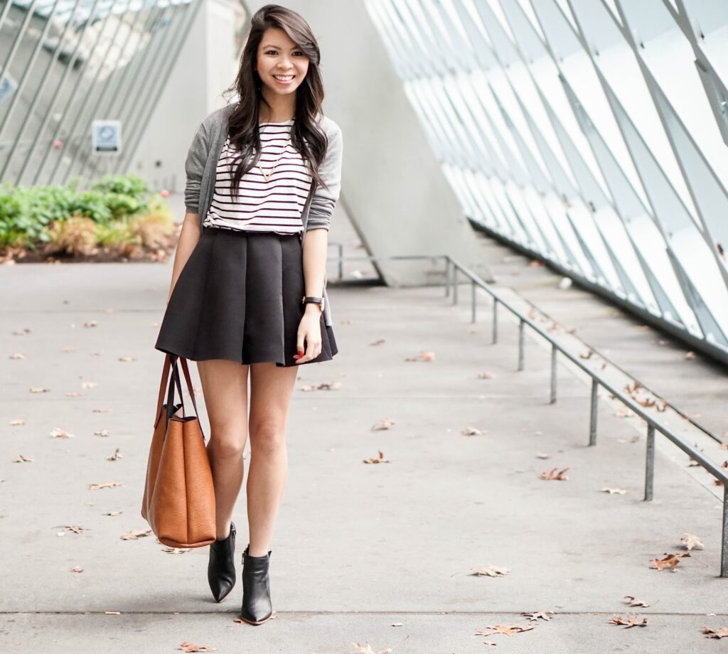 CHOiES: Striped Tee and Mini Pleated Skirt | Just a Tina Bit