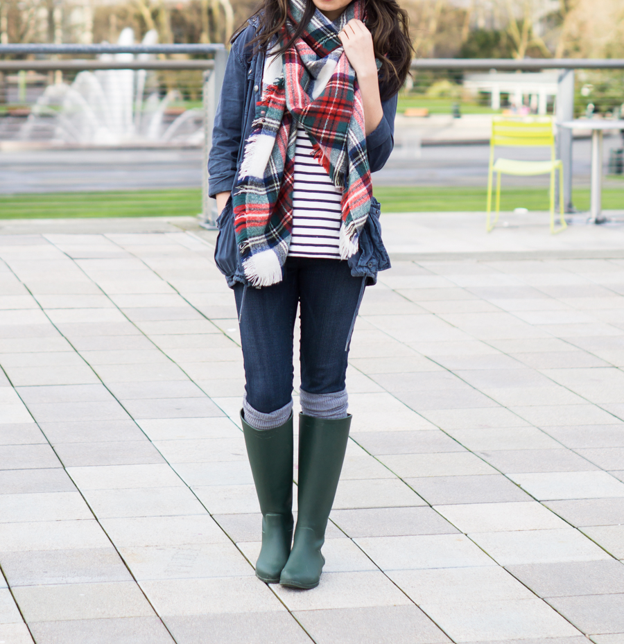 green rain boots outfit